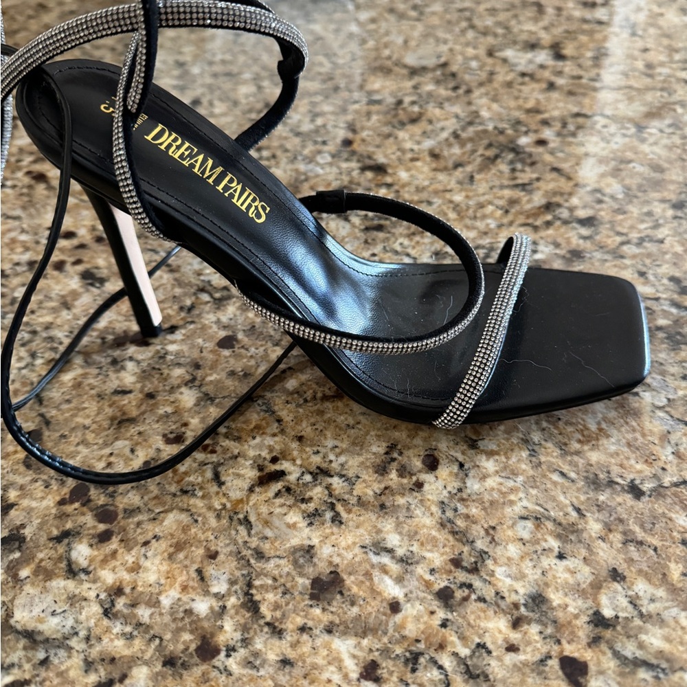 Dream Pairs Black Strappy Heels with Metallic Stiletto